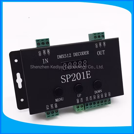 DMX512 Decoder Controller Sp201e DC5V 24V Spi Signal Addressable IC RGB LED Pixel 5 Channel PWM Output 2811 2812 1903 Strips